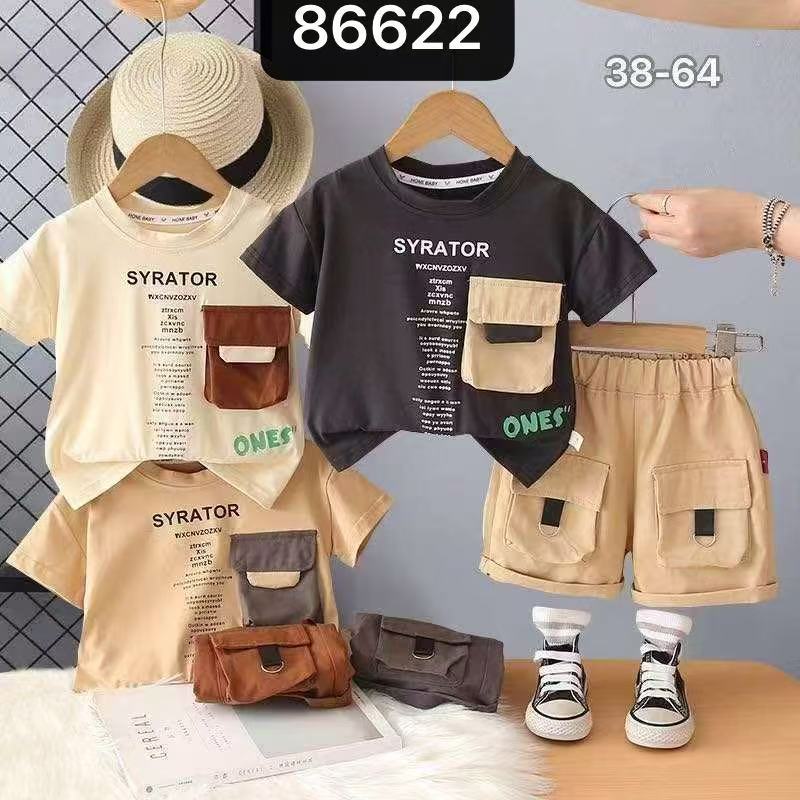 Setelan Baju Kaos Anak Cowok Keren | Celana Pendek Cargo Anak laki 3 4 5 6 7 thn CleiKids 86622