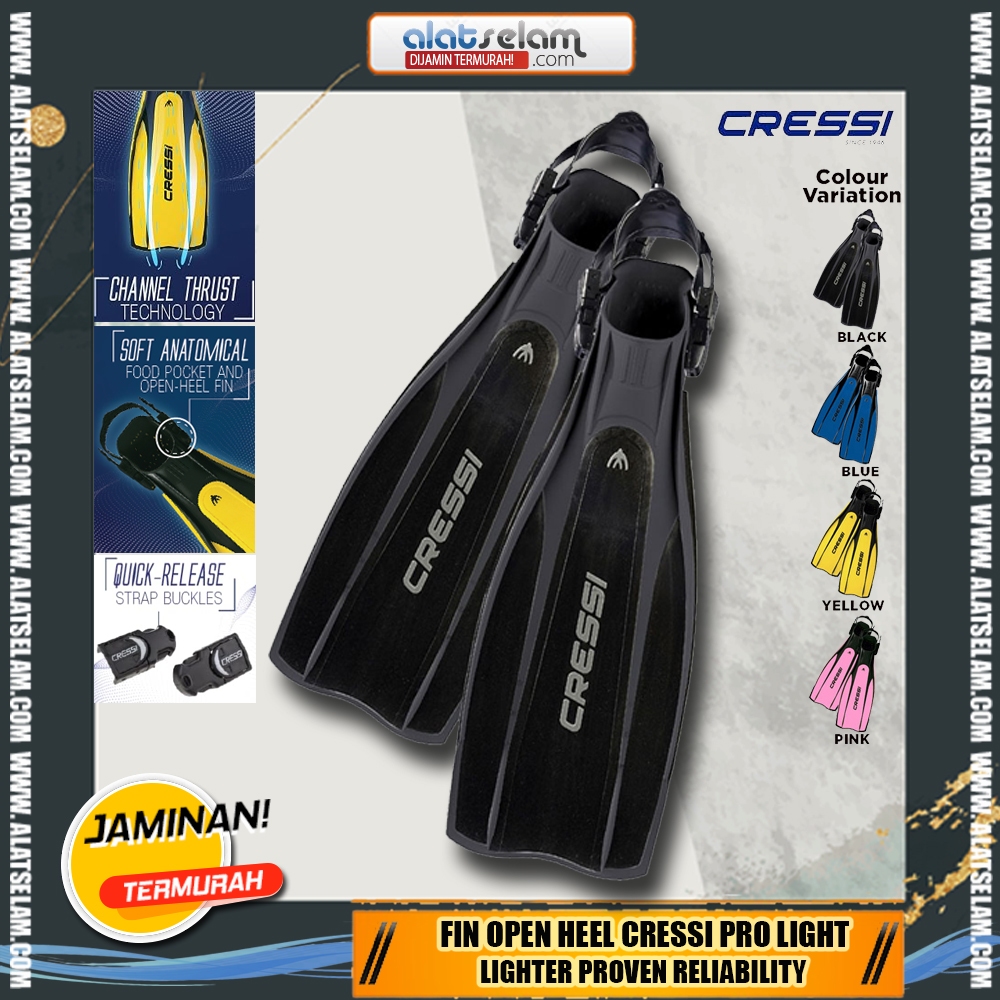 Fin Open Heel Cressi Pro Light – Lighter Proven Reliability / Fin Scuba Diving / Kaki Katak Scuba Di