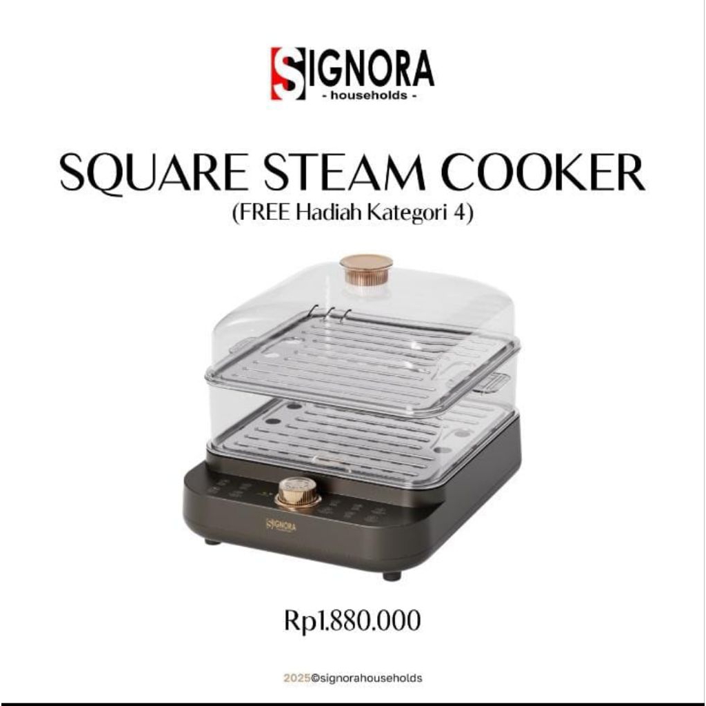 Signora Square Steam Cooker Kukusan Listrik Alat Pengukus Otomatis Kukusan Susun Otomatis