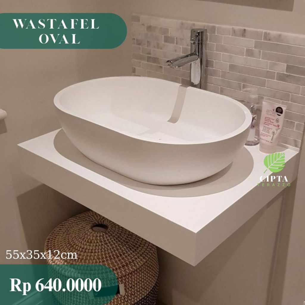 Wastafel Oval Terrazo | wastafel teraso minimalis elegan | wastafel cuci tangan teraso