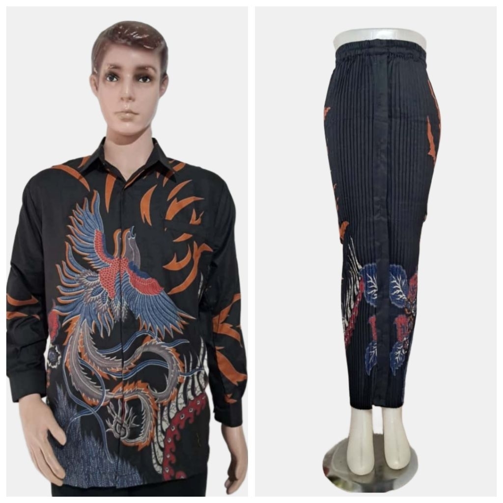 Sarimbit-Couple-Kemeja Batik-Rok Batik Plisket-Selendang Batik-Cendrawa