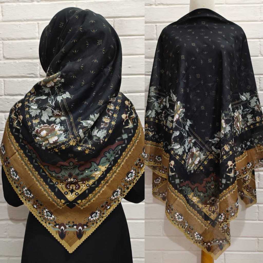 HIJAB SEGIEMPAT VOAL MOTIF UK JUMBO WARNA HITAM TERMURAH