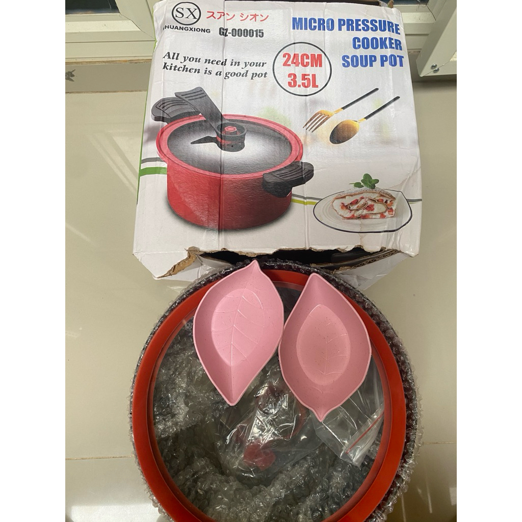 Jual murah preloved New panci sup panci presto teflon shuangxiong free mangkok saos