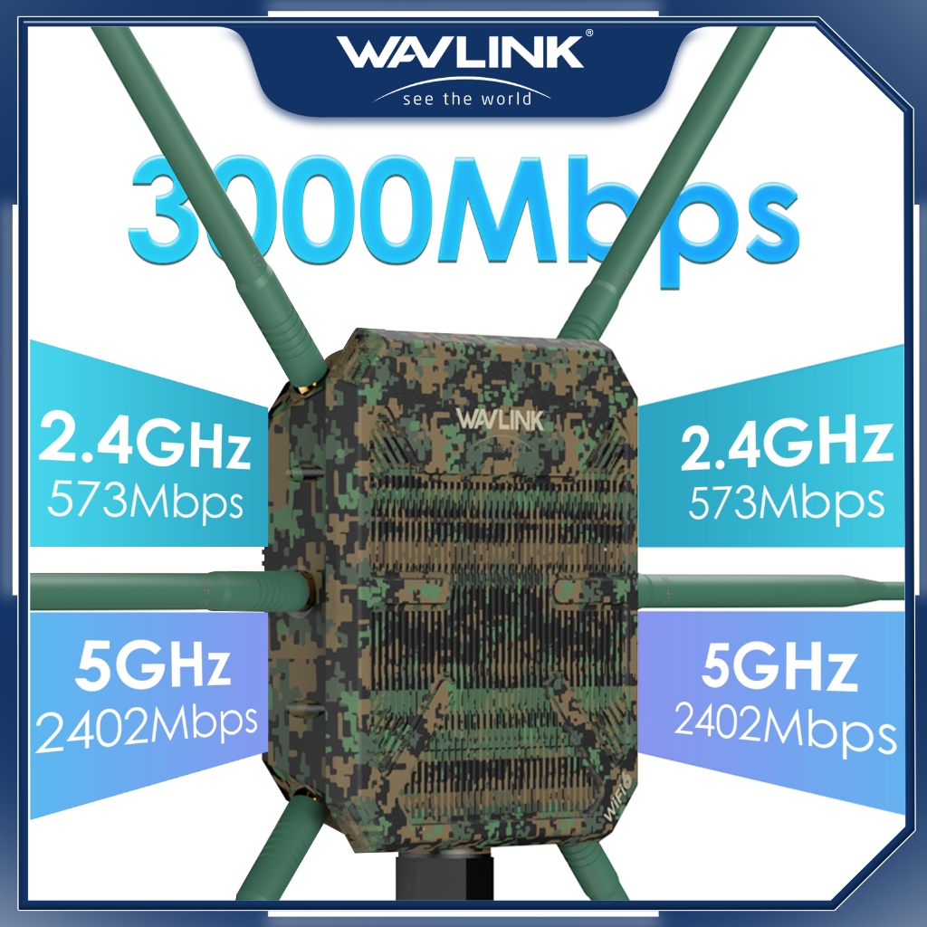WAVLINK WiFi 6 AX3000 Outdoor Repeater/WiFi Extender, 6 Antena High Gain, Dual Band 2.4G+5G AX3000, 