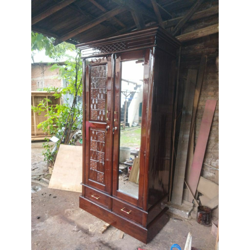 lemari 2 pintu kayu jati asli/lemari anak/lemari pakaian/baju/ lemari kosan