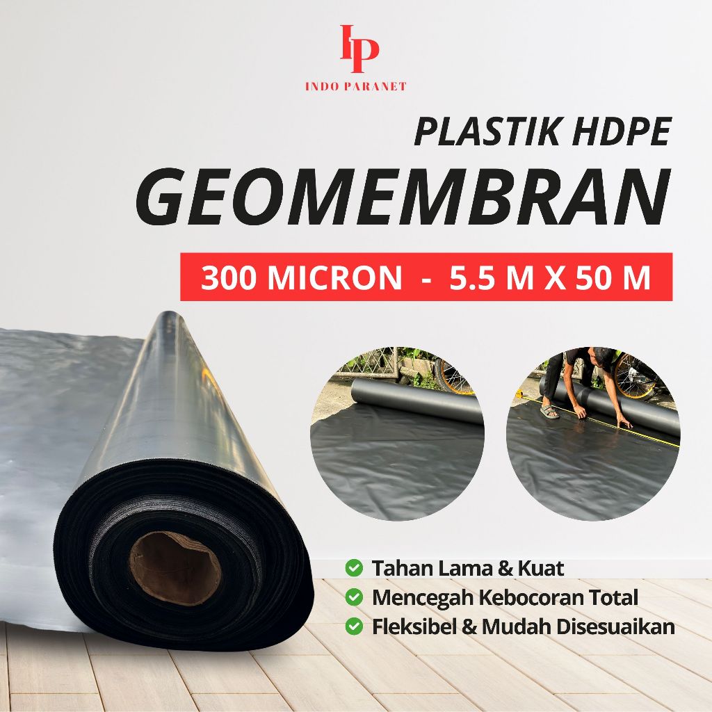 INDOPARANET | PLASTIK HDPE GEOMEMBRAN 300 MICRON PANJANG 50 METER X LEBAR 5,5 METER TERPAL TAMBAK UD