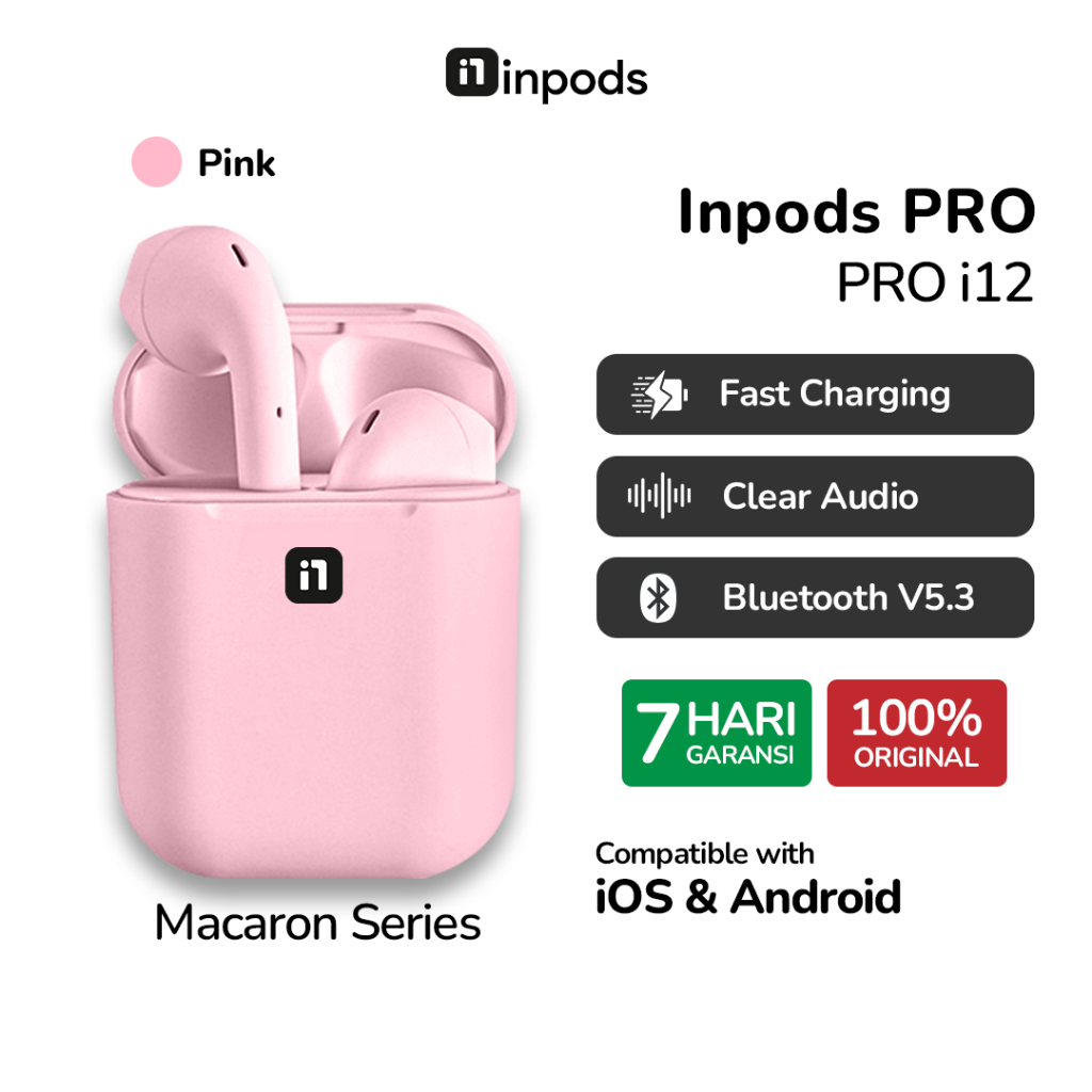 InPods Pro i12 Pink Sand Macaron Series TWS i12 - Headset Bluetooth TWS iOS & Android