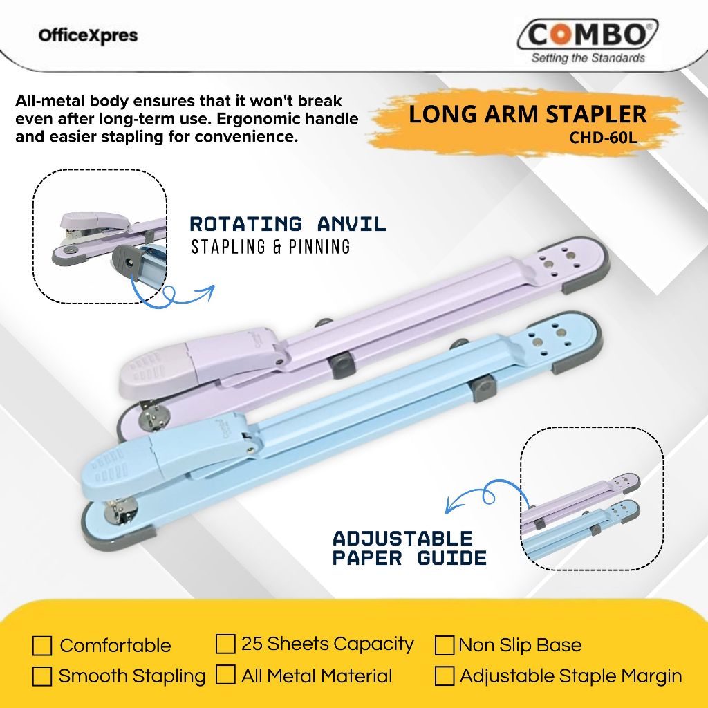 Long Arm Stapler CHD-60L / Stapler Pajang Jilid Tengah / Alat Staples 24/6 26/6 Jilid Tengah / Hekte