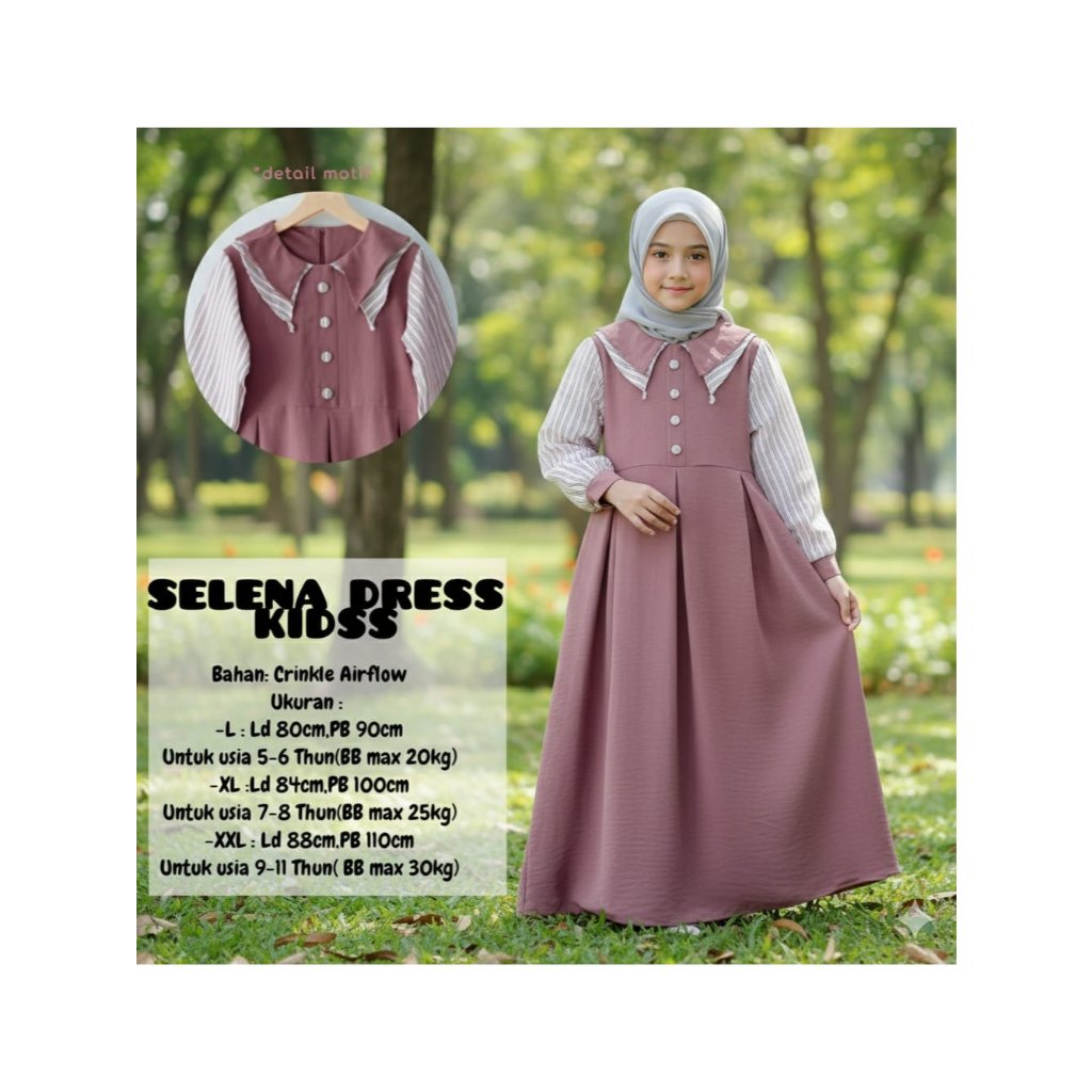 GAMIS ANAK PEREMPUAN / GAMIS ANAK WANITA TANGGUNG - bahan crinkle airflow mix katun salur