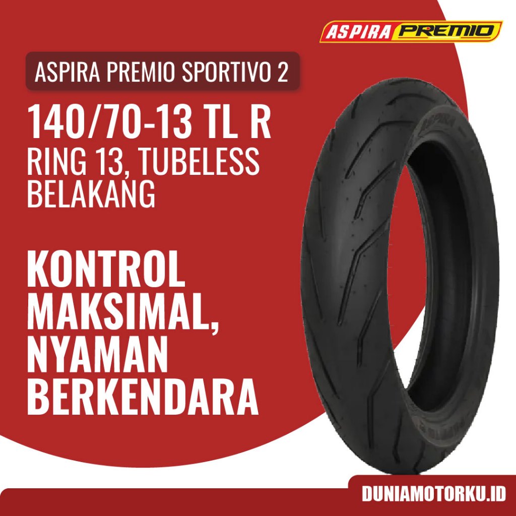 Ban Aspira 140/70-13 TL Premio Sportivo 2 Tubeless Ban Motor Belakang