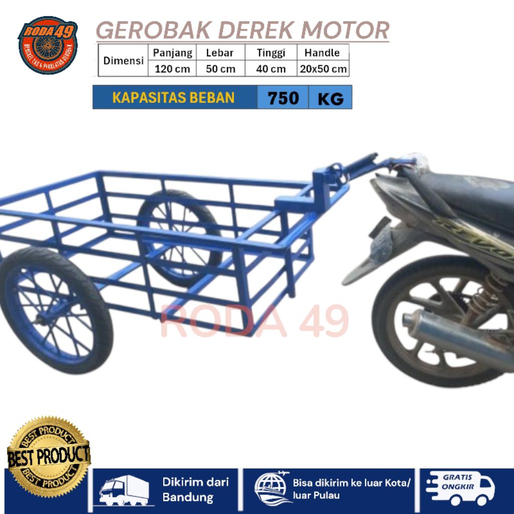 CRANE BARROW  / Gerobak Tarik Motor multifungsi / ukuran 120x50x40 cm / kapasitas 750 kg