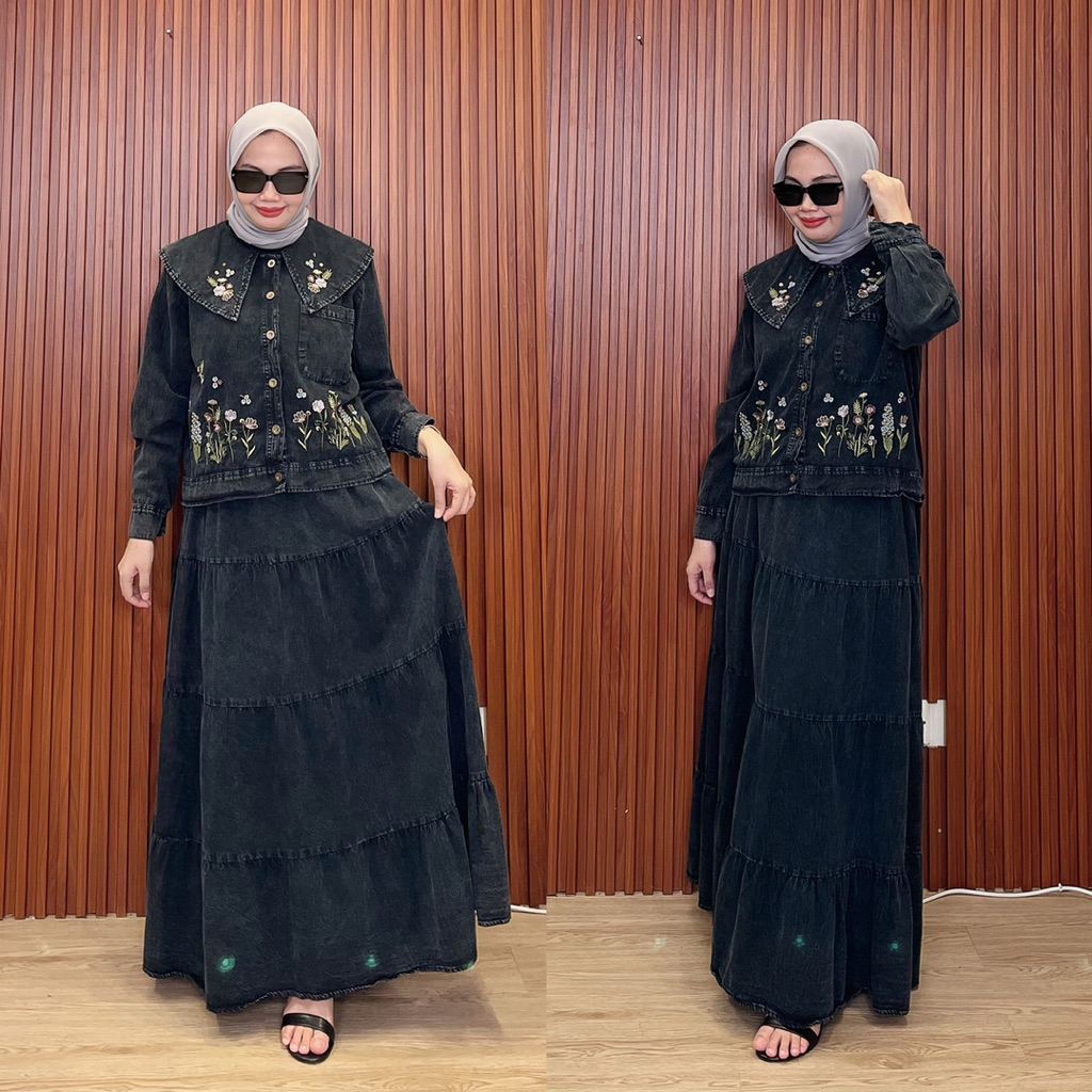 CAFAYA Setelan Jeans Kekinian Oneset Kekinian Style Korea Hijab Setelan Hijab Kekinian