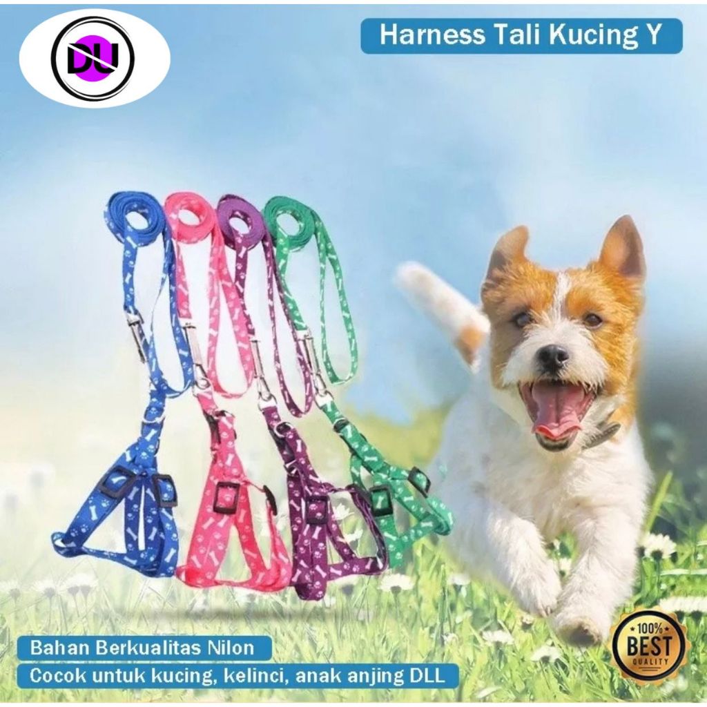 TALI TUNTUN HARNESS MOTIF Tali Tuntun Hewan Peliharaan Kucing Bentuk Y Tali Aksesoris Hewan Harness 