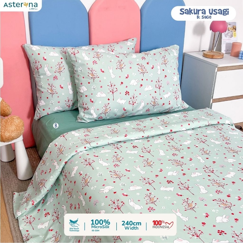 Sprei Set Anti Geser  Sakura Usagi|Katun Microsilk|  Sprei Korea