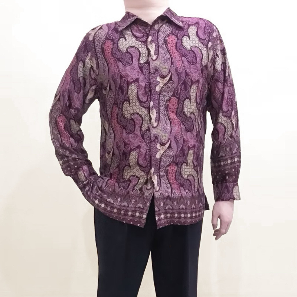 Baju Batik Shirt Satin Pria (Lilac Purple Ungu)