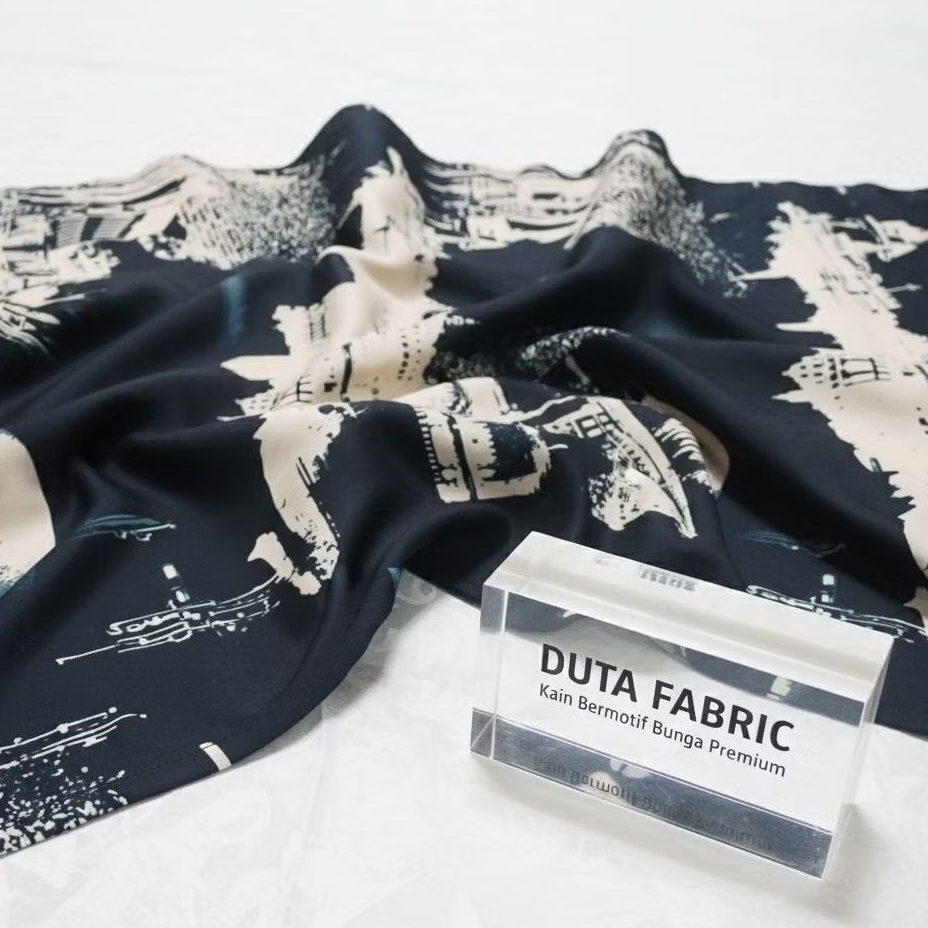 Kain Satin Maxmara Lux Premium Motif Abstrak Pemandangan Kota Malam (Harga Per 0,5)LQ