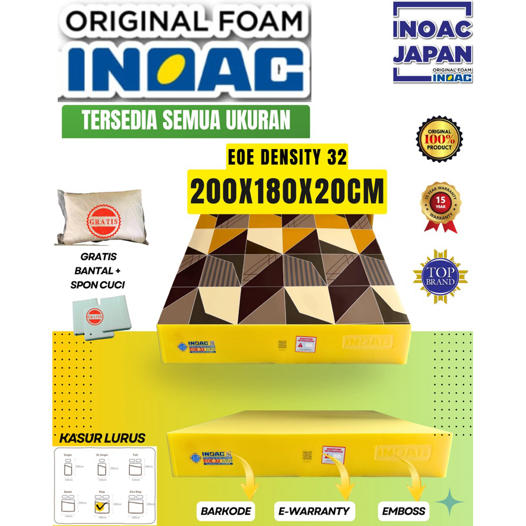 Kasur INOAC busa super EOE Density 32 ukuran 200x180x20 garansi 15 tahun