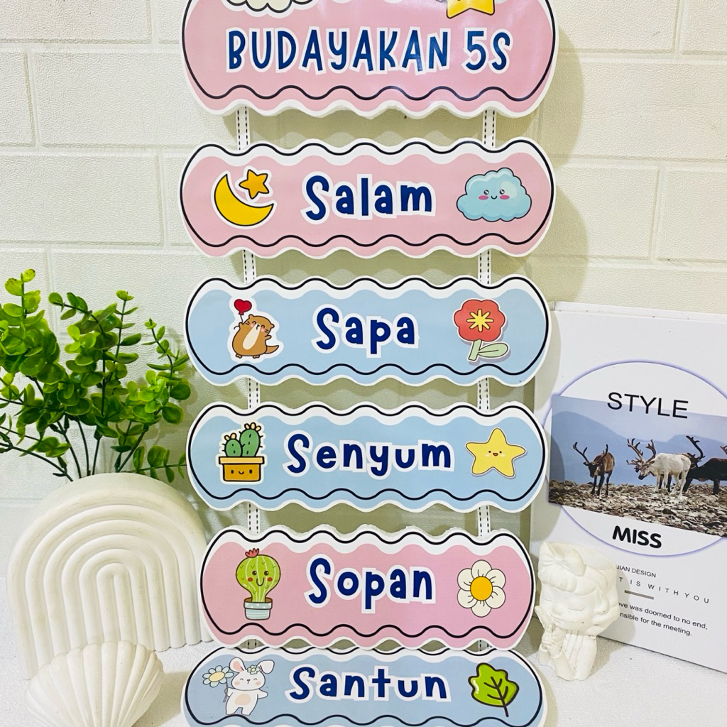 hiasan dinding dekorasi dinding budayakan 5S poster edukasi hiasan kelas gantung