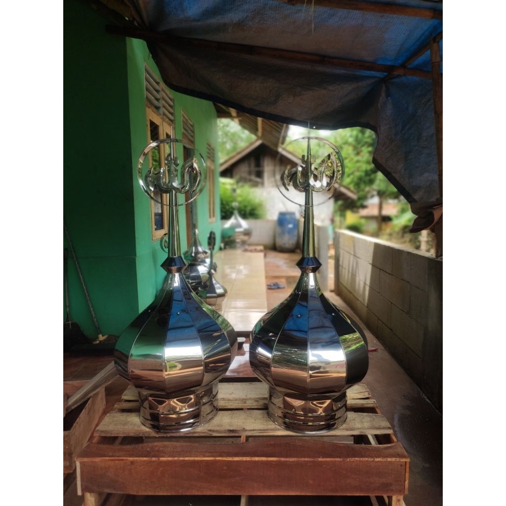 kubah stainless miror ukuran 40cm masjid /mushola (dudukan bulat 25cm)