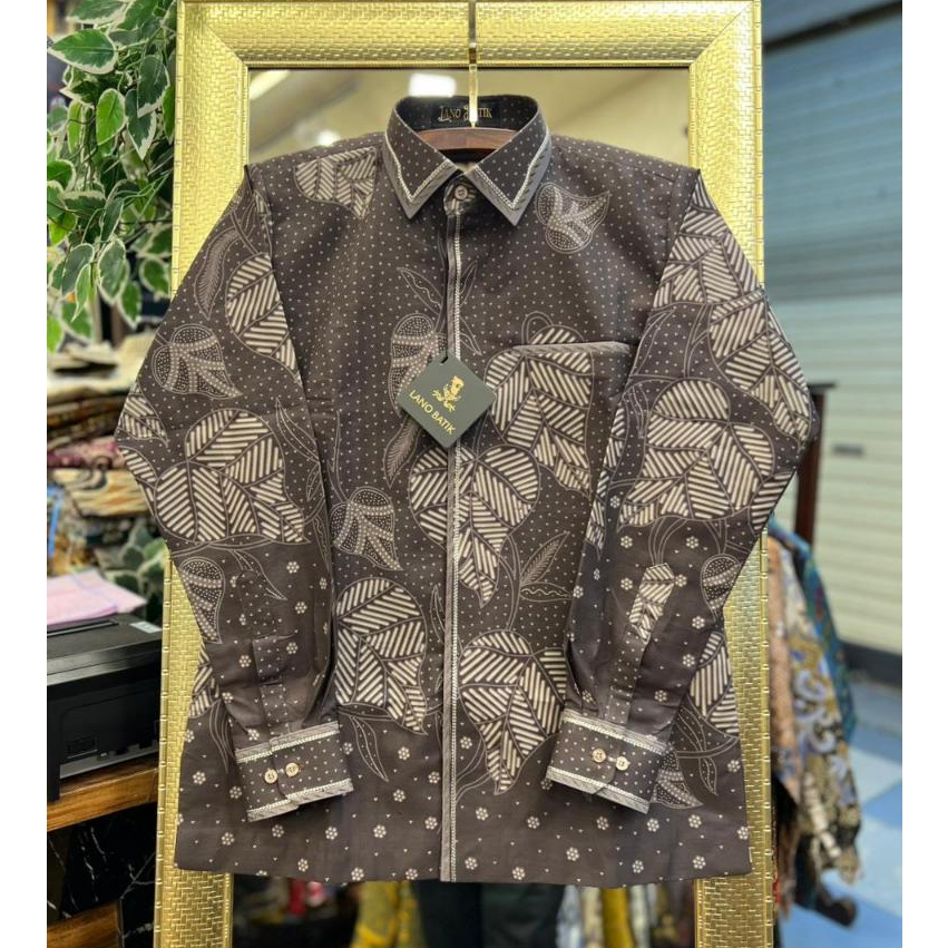 Lano Batik Semi Jas - Kemeja Batik Smock Semi Jas - Daun - Batik Katun - Baju Batik Pria - Kemeja Ba
