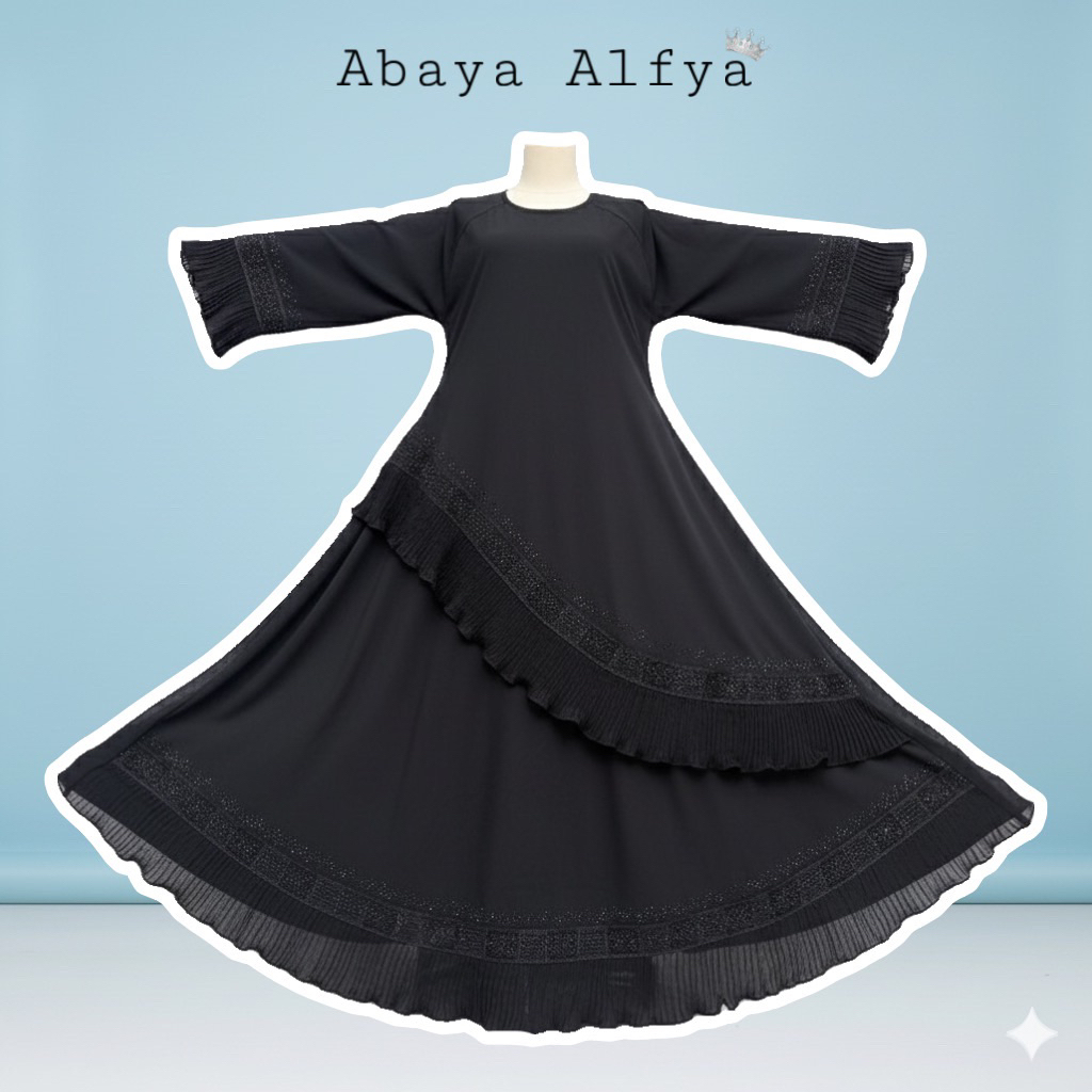 ABAYA ALFYA FURSAN BORDIR ELEGAN TERMURAH | GAUN HITAM by Griya Muslimah Temboro