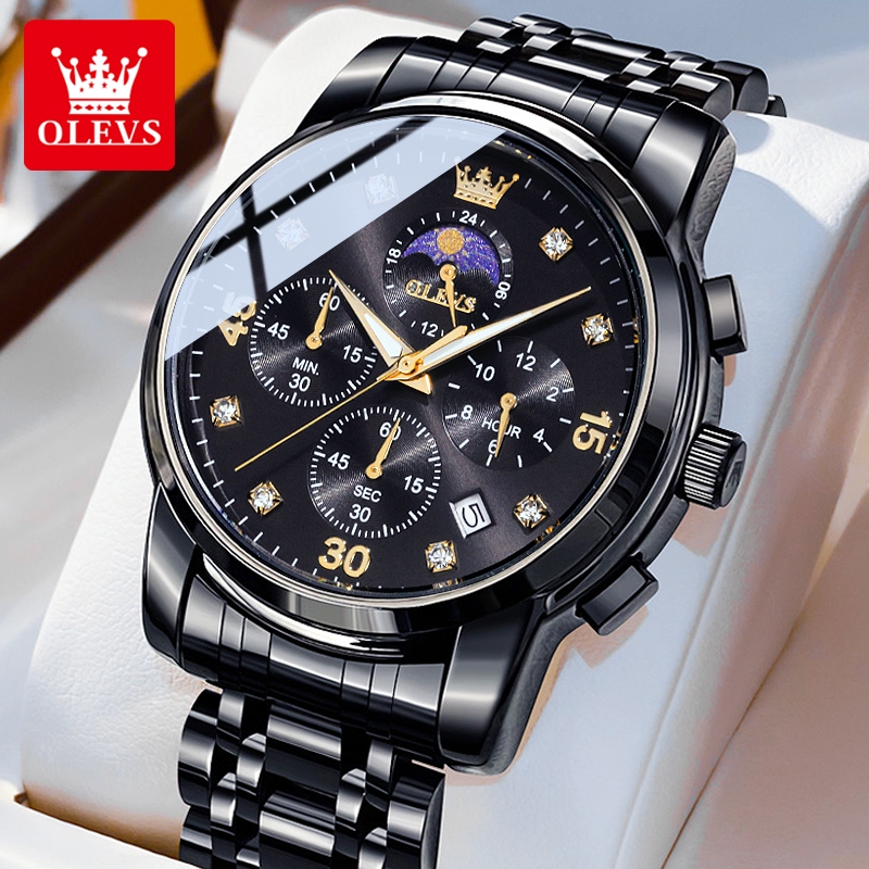 OLEVS Jam Tangan Pria Original Anti Air Terbaru Luxury Sport Analog Stainless Steel Watch Men