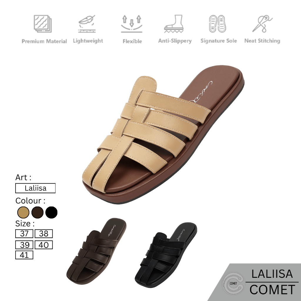 Comet -Sandal Wanita LALIISA Sandal Flat Wanita Sandal Slop Wanita Trendy