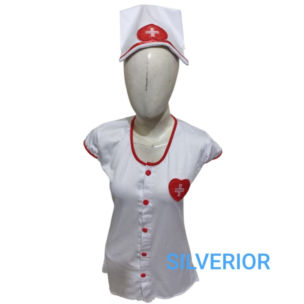 Baju pakaian atasan dan topi kostum cosplay suster perawat nurse