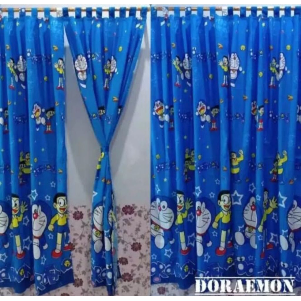 Gorden pintu atau jendela murah motif shaby bunga karakter