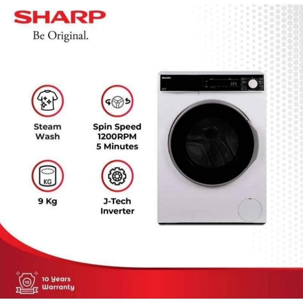 MESIN CUCI FRONT LOADING SHARP 9KG INVERTER ES-FL1290XT FRONT LOADING SHARP 9KG