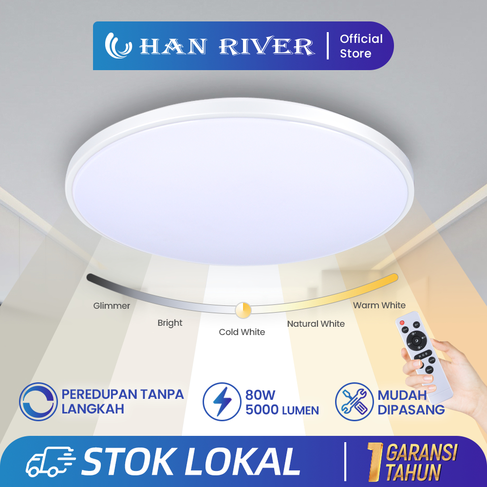 HAN RIVER Remote 3Warna Lampu Plafon Minimalis 48W 36W Lampu LED Kamar Super Terang Hias Hemat Energ