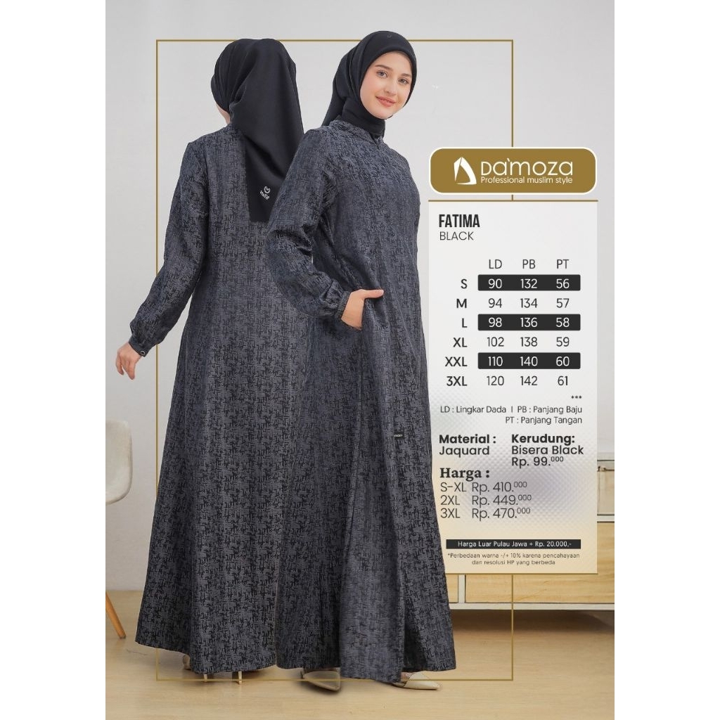 Damoza,DMZ ,Fatima New Black,Broken White, Green Liz,Fatimah Olive gamis busui