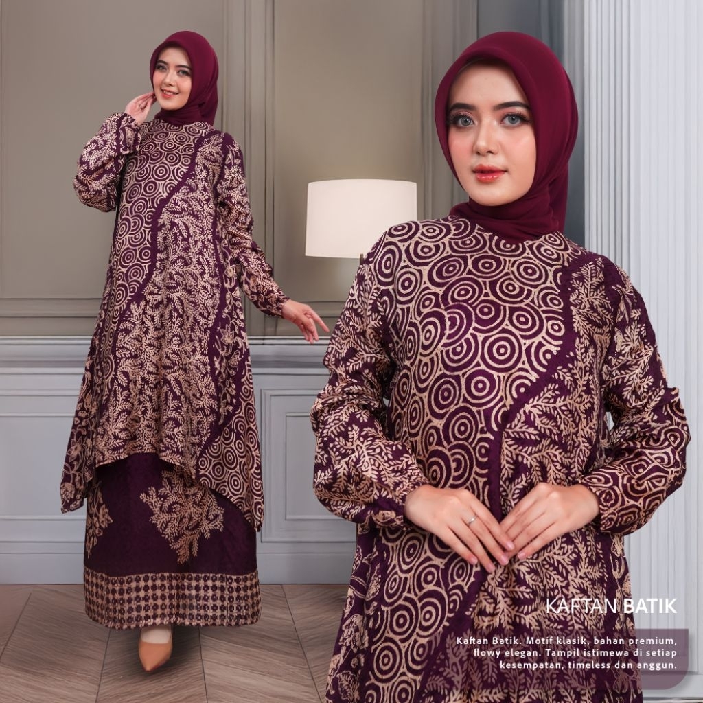 COD ALAZZA -SETELAN BATIK TUNIK WANITA SET BATIK TUNIK dobby sutra viscose premium/set batik tunik s