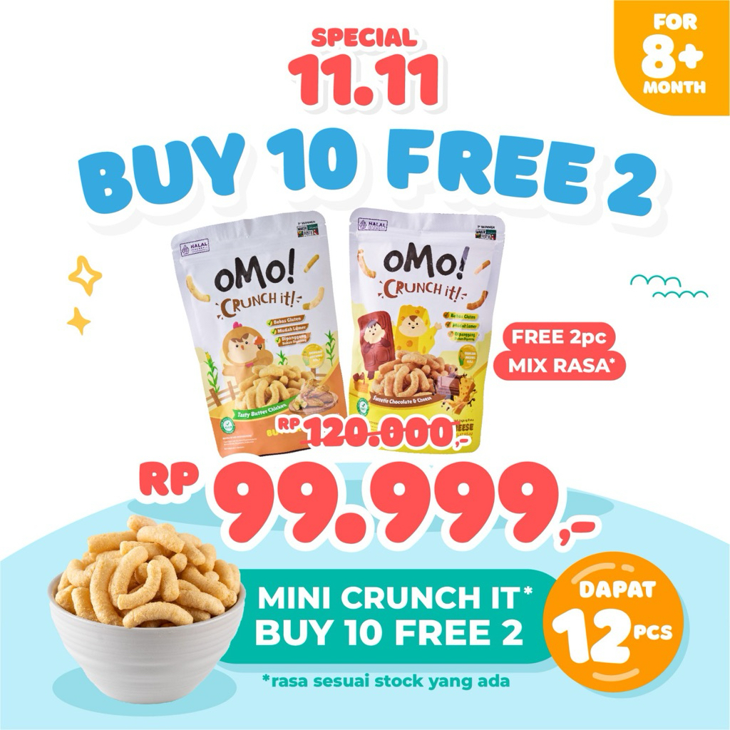 [ULTAH 12.12] BELI  10 GRATIS 2 KHUSUS OMO MINI CRUNCH IT 15G DAPAT 12 PCS CHOCO CHEESE/ CEMILAN ANA