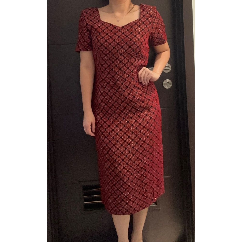 dress natal imlek midi dress hijau merah putih