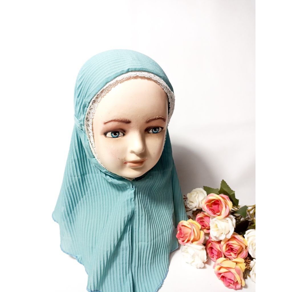 jilbab anak  instan Plisket tali