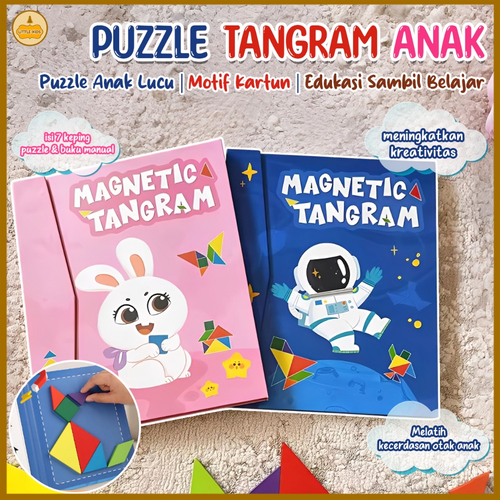 Little Kids Mainan Buku Puzzle Tangram Magnetik Kayu