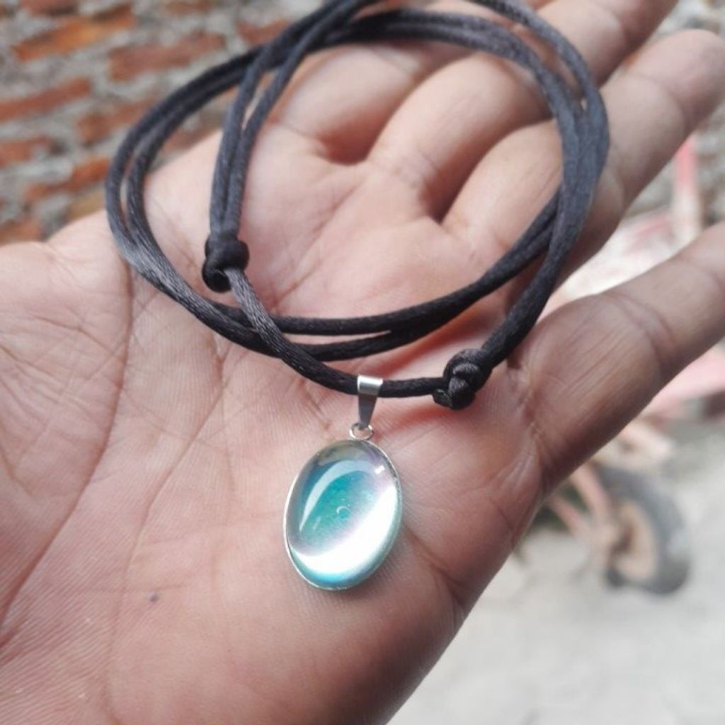 kalung tali hitam batu akik kalimaya pelangi india