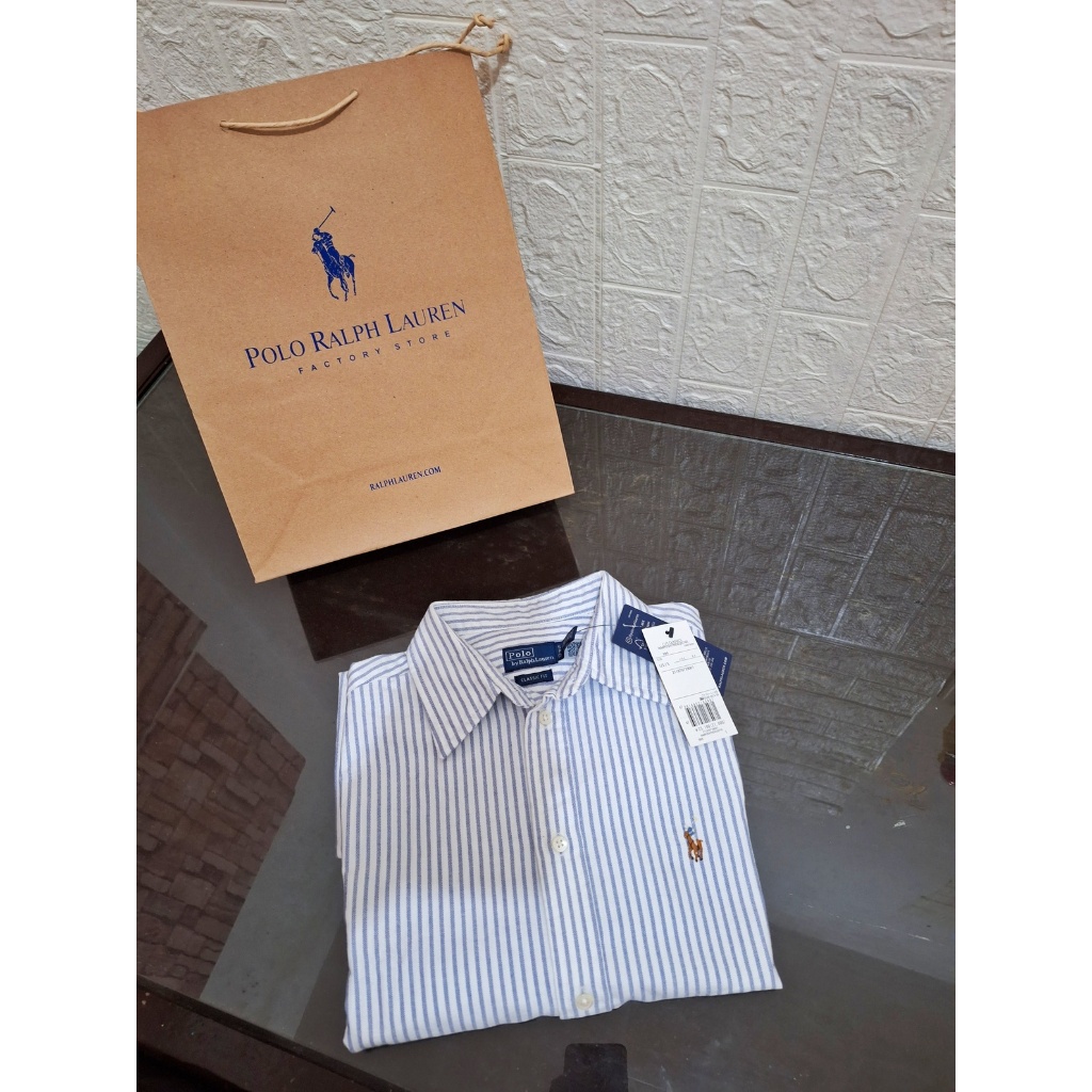 NEW KEMEJA STRIPE BLUE POLO RALPH LAUREN PRIA WANITA ORIGINAL BARCODE