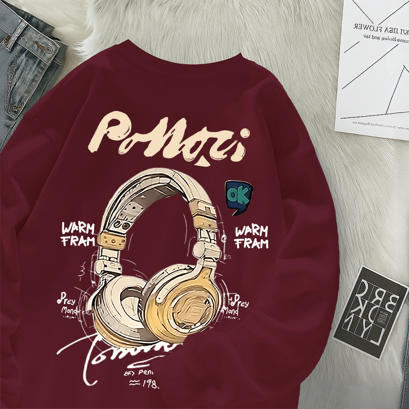 99Premium  - Kaos Lengan Panjang Tangan Karet Motif Headset Baju Kaos Oversize Unisex Pria & Wanita 