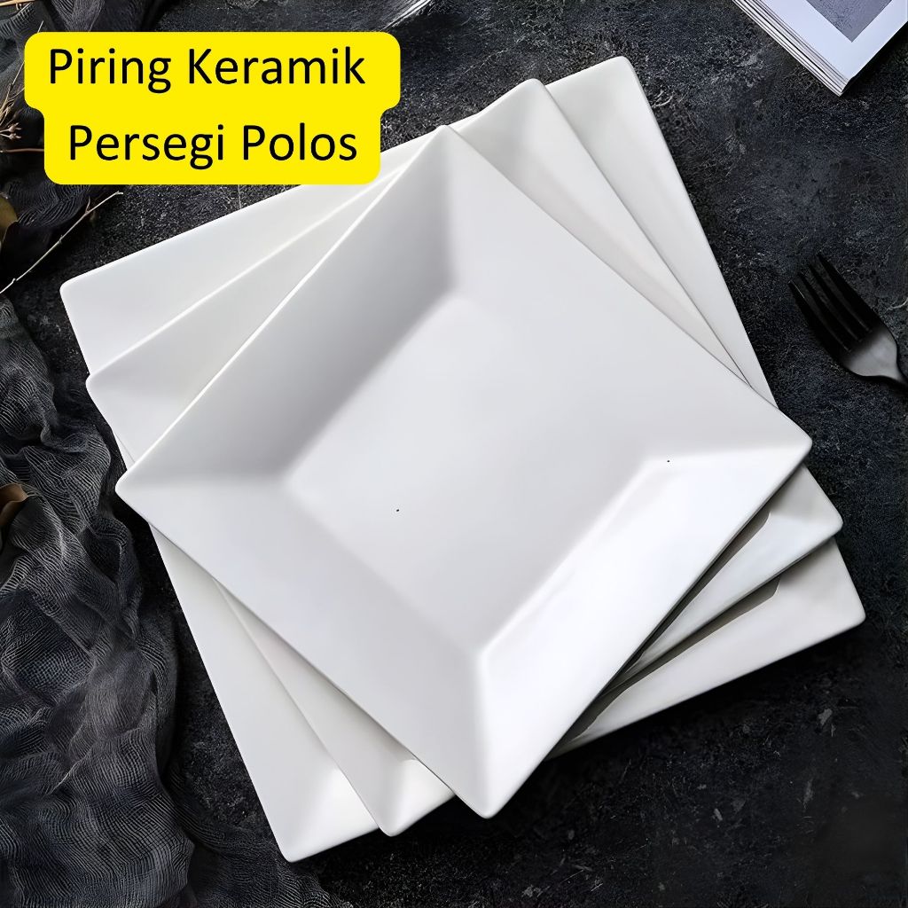 HHS Piring Keramik Persegi Polos / Piring Segi Empat Putih Polos