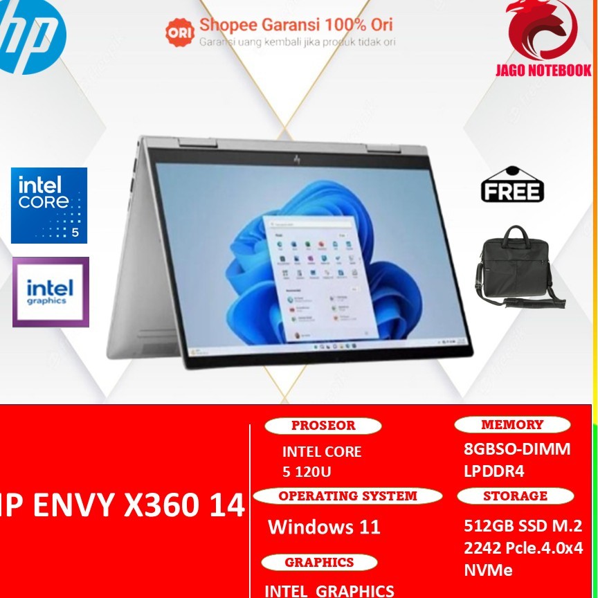 HP ENVY X360 14 2IN1 TOUCH CORE I5 120U 8GB 512GB W11 14.0FHD IPS