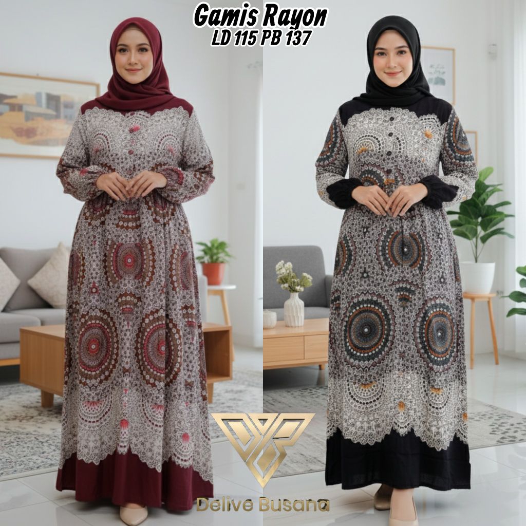 Gamis Rayon motif batik//Gamis rayon motif viral//Gamis rayon