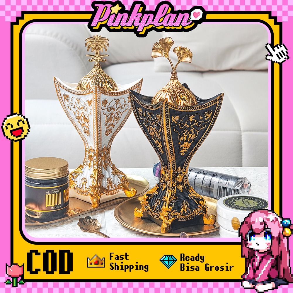 Tempat Bakar Dupa Bulat Arab Antik Resin Mewah Dupa Bakar Arab Bentuk Cawan Suci Aksesori Dekorasi R