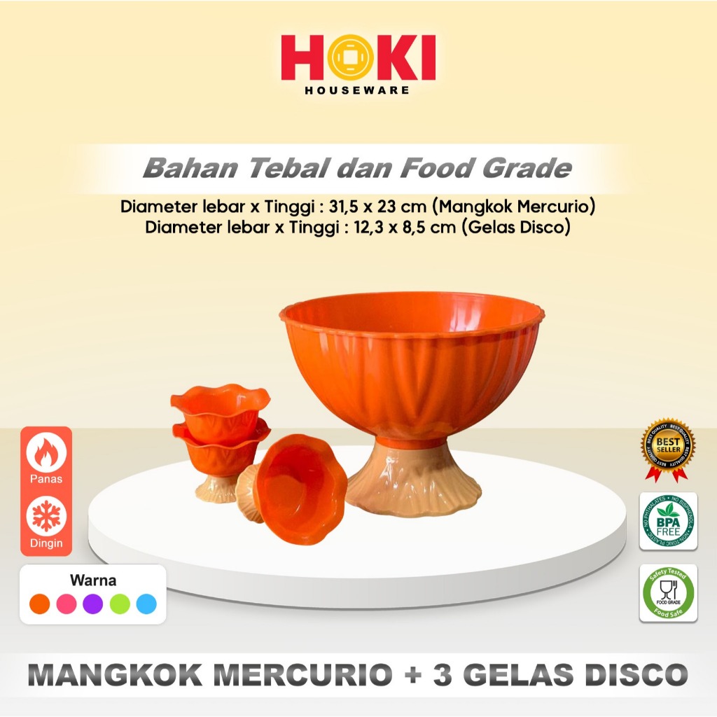 MANGKOK MERCURIO & 3PCS GELAS DISCO / MANGKOK PLASTIK JUMBO / MANGKOK ES / MANGKOK PRASMANAN / GELAS
