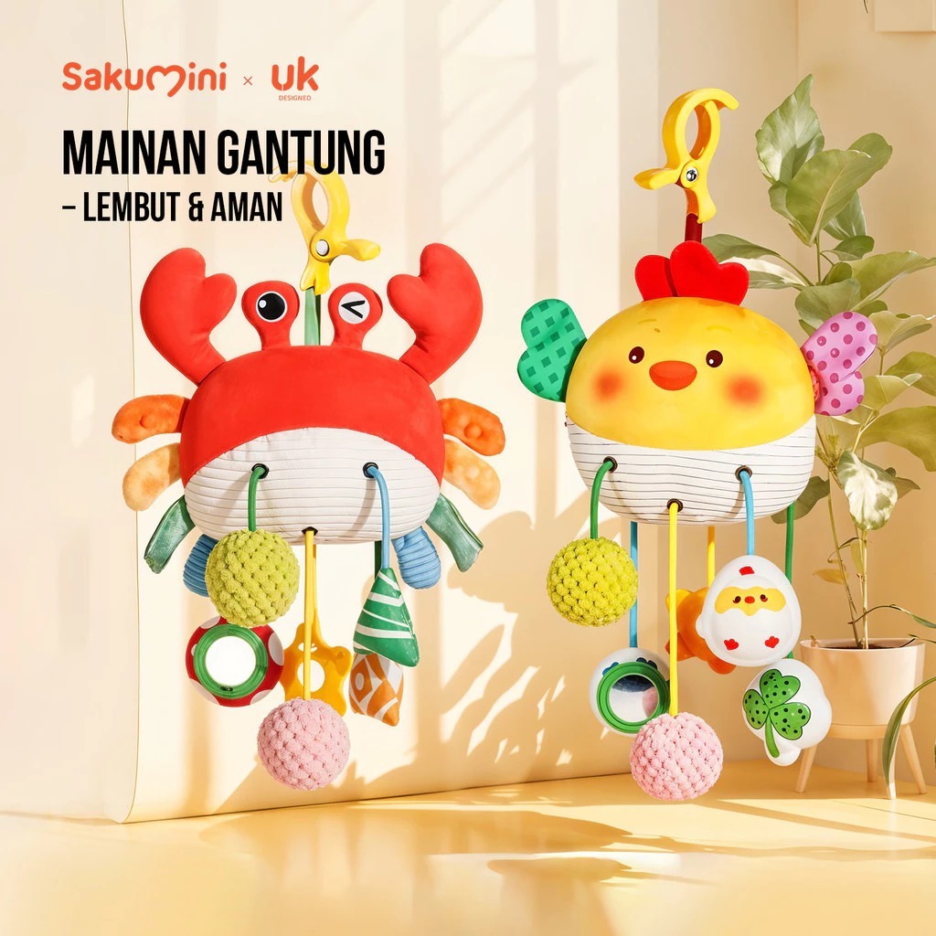 Sakumini Hanging Toy Teether Drawstring Pull Mainan Gantungan Stroller 8in1 Latihan Motorik Sensorik