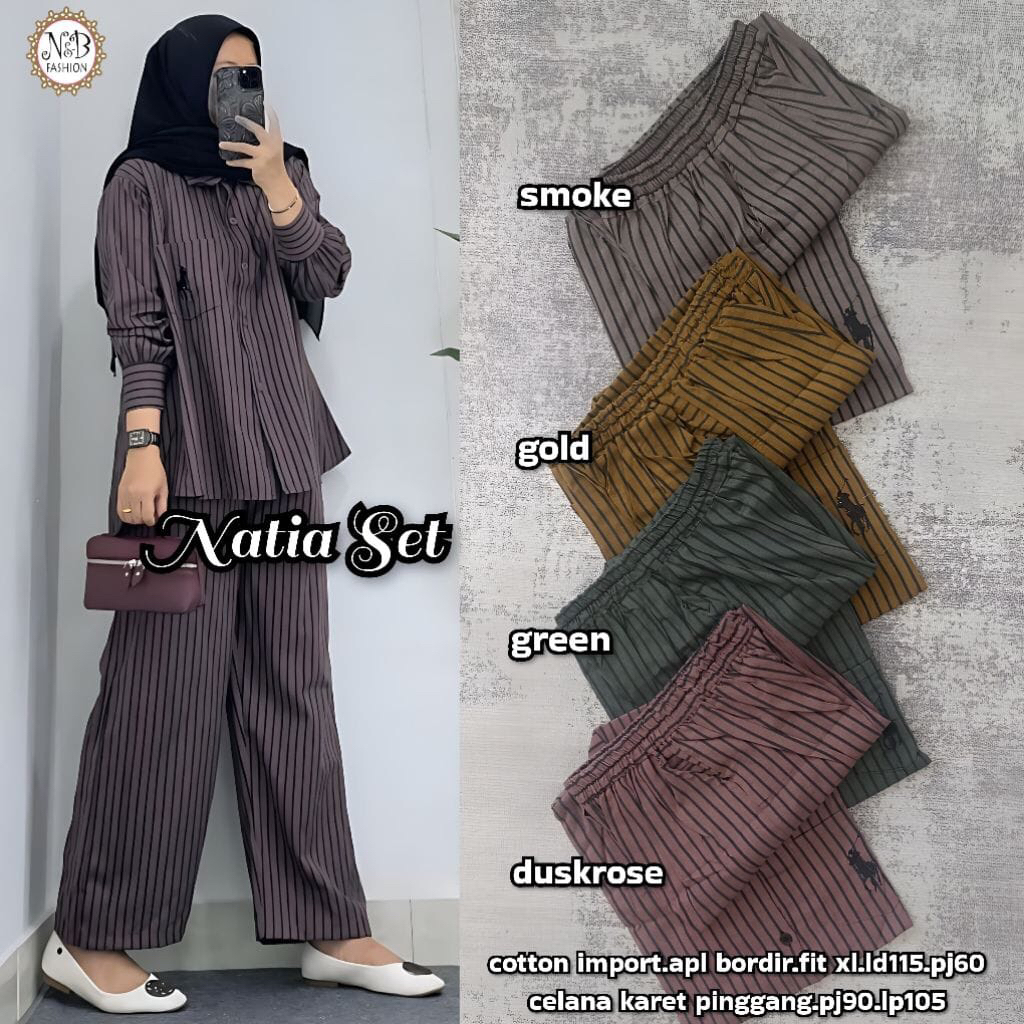 Setelan Wanita Kekinian Motif Garis Garis - Natia Set by Original NB