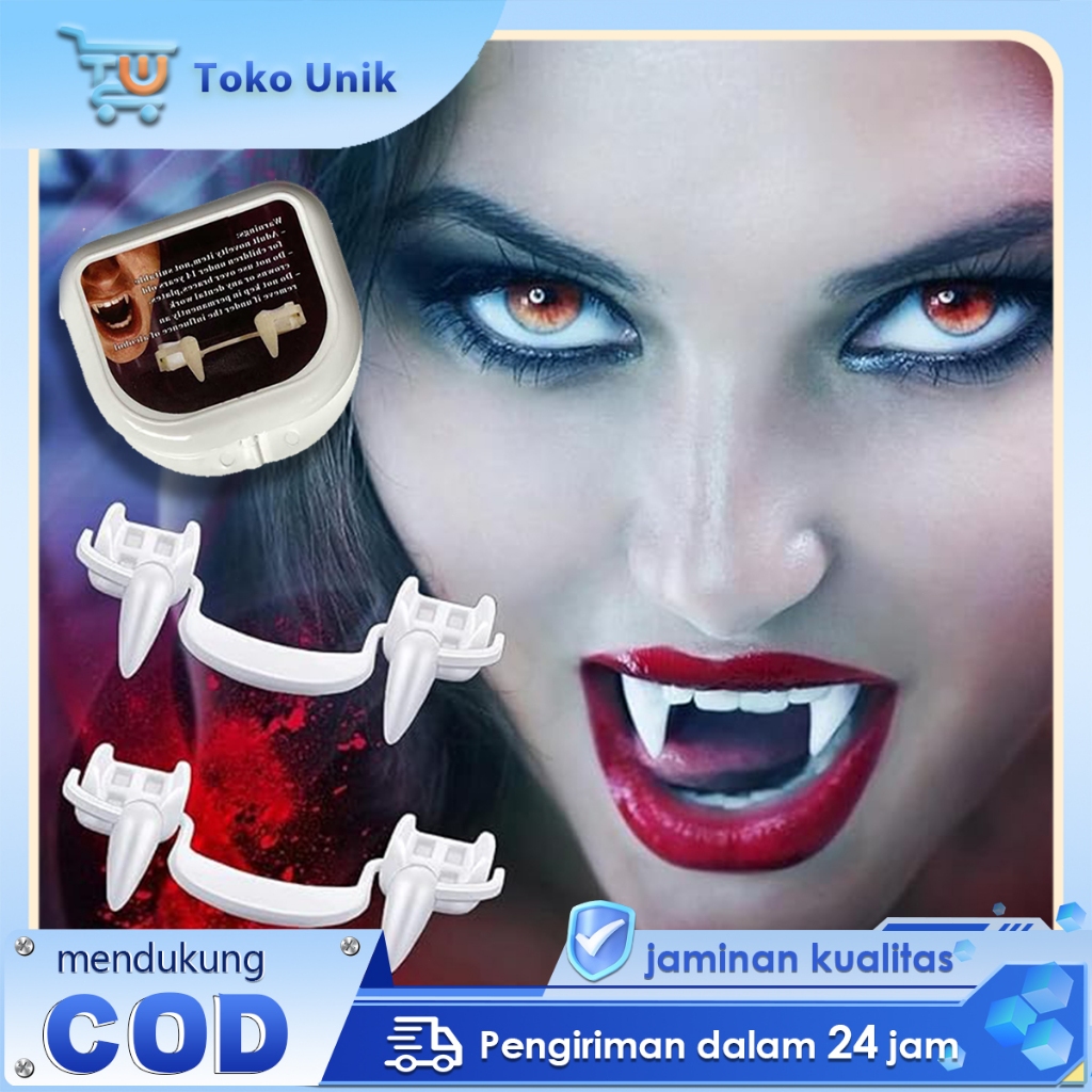 Vampire Fangs Teeth Gigi Vampire Palsu Gigi Taring Vampire Dracula Retractable Mainan Prank