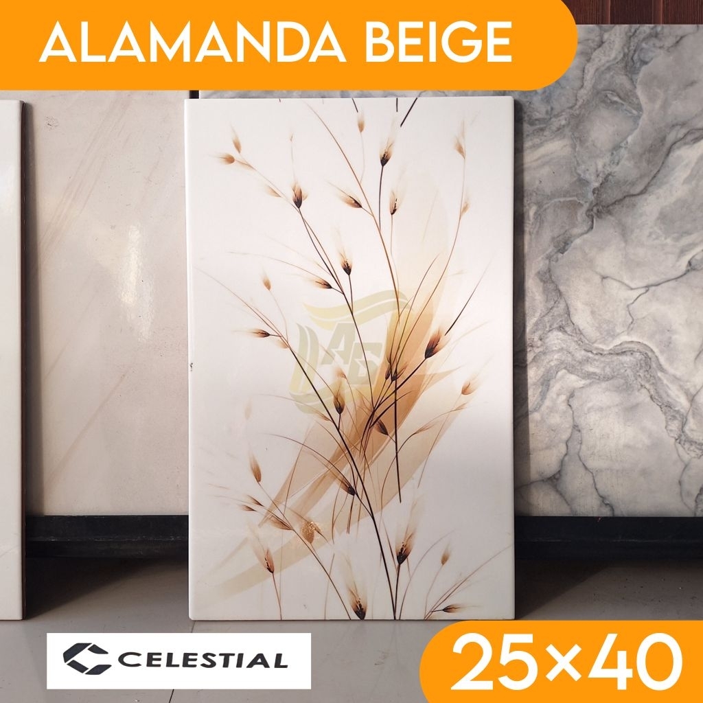 Keramik dinding 25×40 murah CELESTIA Alamanda beige motif bunga glossy keramik dinding kamar mandi, 
