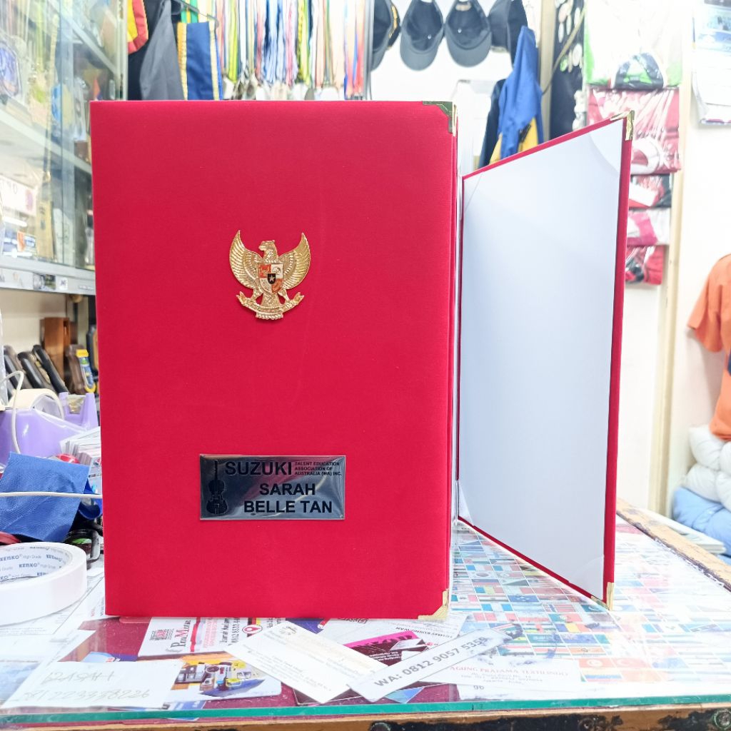 Map beludru Map kantor map sekolah (custom tulisan plat kuningan)